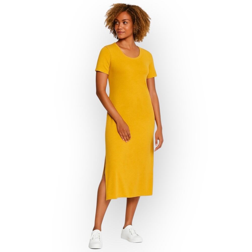 NWT Jessica Simpson Midi Dress Size S Goldenrod Yellow Scoop Neck Side Slit P209